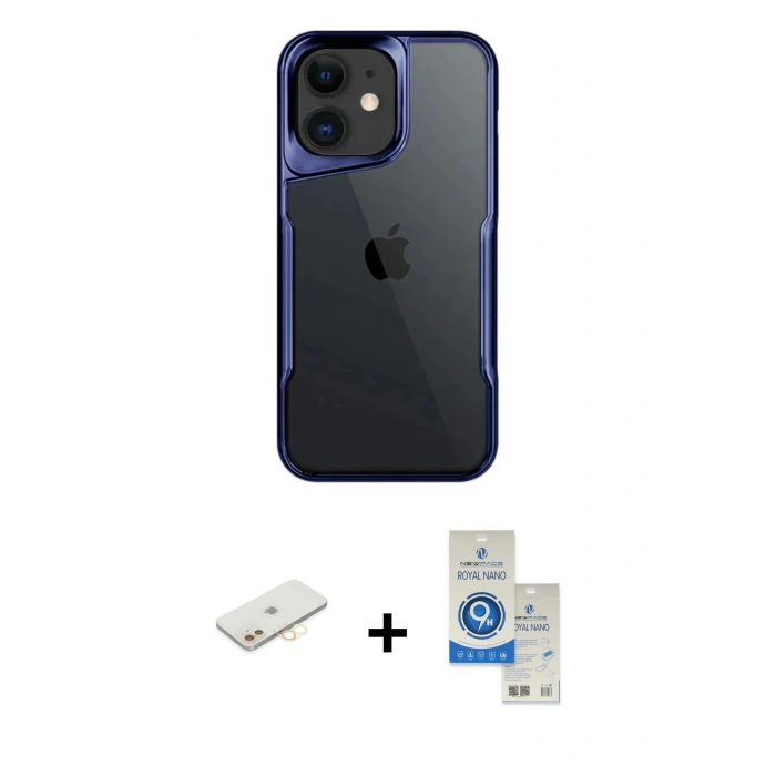 MARSİLYAN™- iPhone 11 Kılıf Akış Çizgi Koleksiyonu - Şeffaf Royal Nano Ekran Koruyucu + Renkli Kamera Lens Koruma Cam - SI