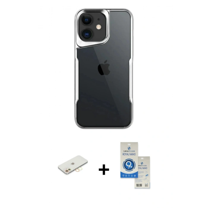 MARSİLYAN™- iPhone 11 Kılıf Akış Çizgi Koleksiyonu - Şeffaf Royal Nano Ekran Koruyucu + Renkli Kamera Lens Koruma Cam - SI