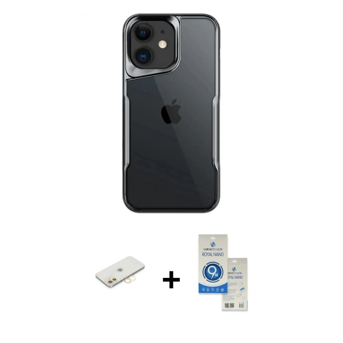 MARSİLYAN™- iPhone 11 Kılıf Akış Çizgi Koleksiyonu - Şeffaf Royal Nano Ekran Koruyucu + Renkli Kamera Lens Koruma Cam - SI