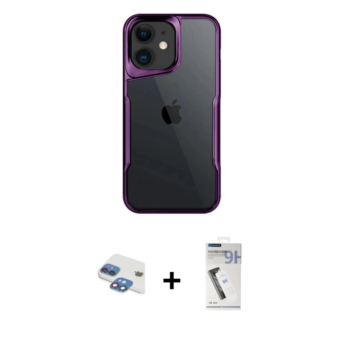 MARSİLYAN™- iPhone 11 Kılıf Akış Çizgi Koleksiyonu - Şeffaf Uv Polymer Nano Ekran Koruyucu + Pers Alüminyum Kamera Lens - GI