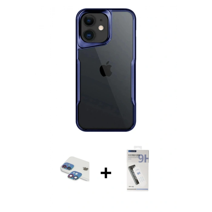 MARSİLYAN™- iPhone 11 Kılıf Akış Çizgi Koleksiyonu - Şeffaf Uv Polymer Nano Ekran Koruyucu + Pers Alüminyum Kamera Lens - GI