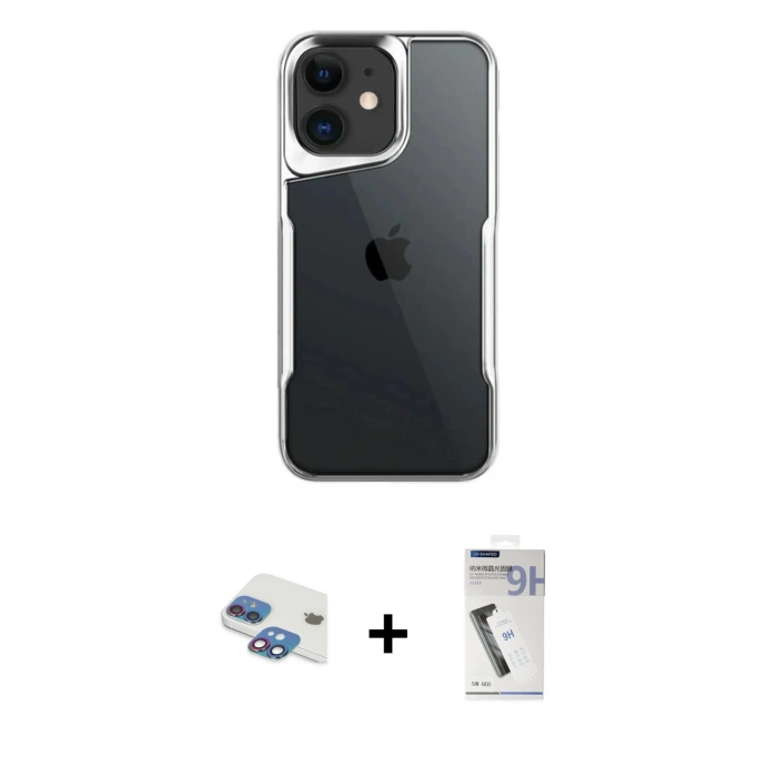 MARSİLYAN™- iPhone 11 Kılıf Akış Çizgi Koleksiyonu - Şeffaf Uv Polymer Nano Ekran Koruyucu + Pers Alüminyum Kamera Lens - GI