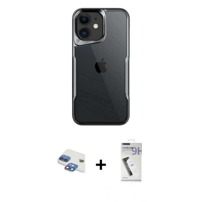 MARSİLYAN™- iPhone 11 Kılıf Akış Çizgi Koleksiyonu - Şeffaf Uv Polymer Nano Ekran Koruyucu + Pers Alüminyum Kamera Lens - GI
