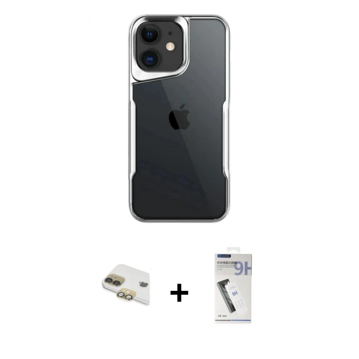 MARSİLYAN™- iPhone 11 Kılıf Akış Çizgi Koleksiyonu - Şeffaf Uv Polymer Nano Ekran Koruyucu + Pers Alüminyum Kamera Lens - GD