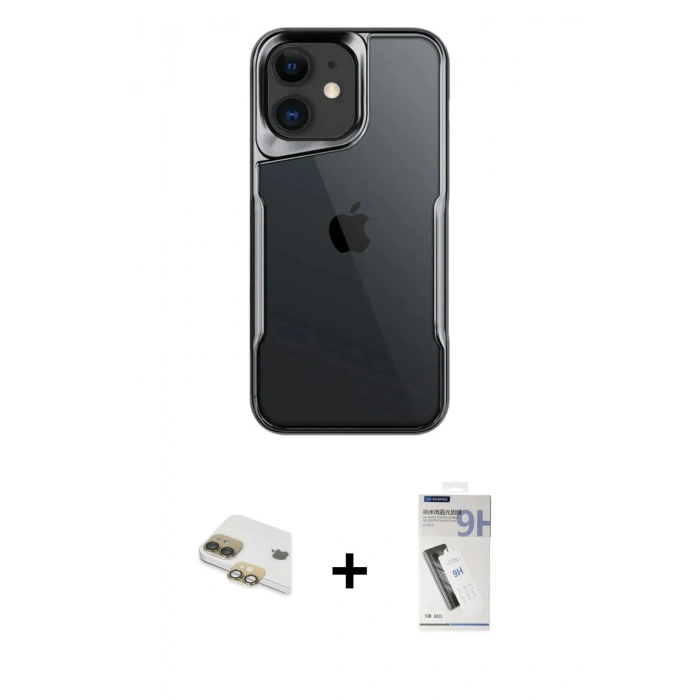 MARSİLYAN™- iPhone 11 Kılıf Akış Çizgi Koleksiyonu - Şeffaf Uv Polymer Nano Ekran Koruyucu + Pers Alüminyum Kamera Lens - GD
