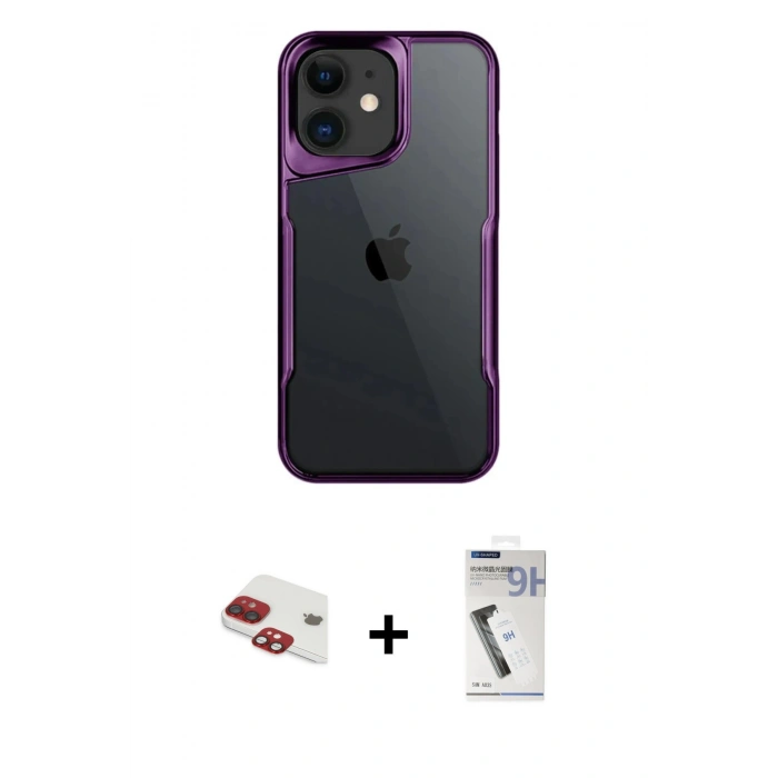 MARSİLYAN™- iPhone 11 Kılıf Akış Çizgi Koleksiyonu - Şeffaf Uv Polymer Nano Ekran Koruyucu + Pers Alüminyum Kamera Lens - KI