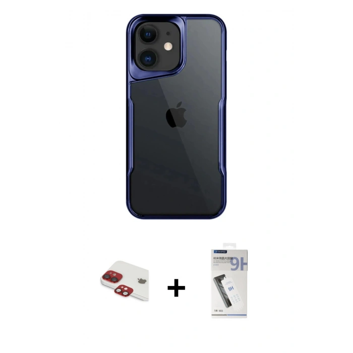 MARSİLYAN™- iPhone 11 Kılıf Akış Çizgi Koleksiyonu - Şeffaf Uv Polymer Nano Ekran Koruyucu + Pers Alüminyum Kamera Lens - KI