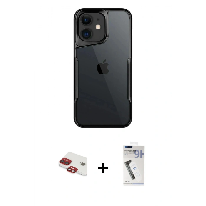 MARSİLYAN™- iPhone 11 Kılıf Akış Çizgi Koleksiyonu - Şeffaf Uv Polymer Nano Ekran Koruyucu + Pers Alüminyum Kamera Lens - KI
