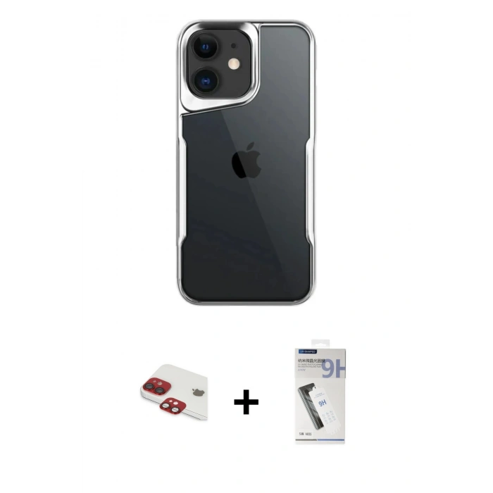MARSİLYAN™- iPhone 11 Kılıf Akış Çizgi Koleksiyonu - Şeffaf Uv Polymer Nano Ekran Koruyucu + Pers Alüminyum Kamera Lens - KI