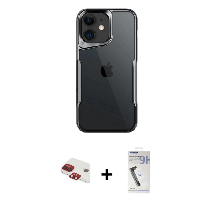 MARSİLYAN™- iPhone 11 Kılıf Akış Çizgi Koleksiyonu - Şeffaf Uv Polymer Nano Ekran Koruyucu + Pers Alüminyum Kamera Lens - KI