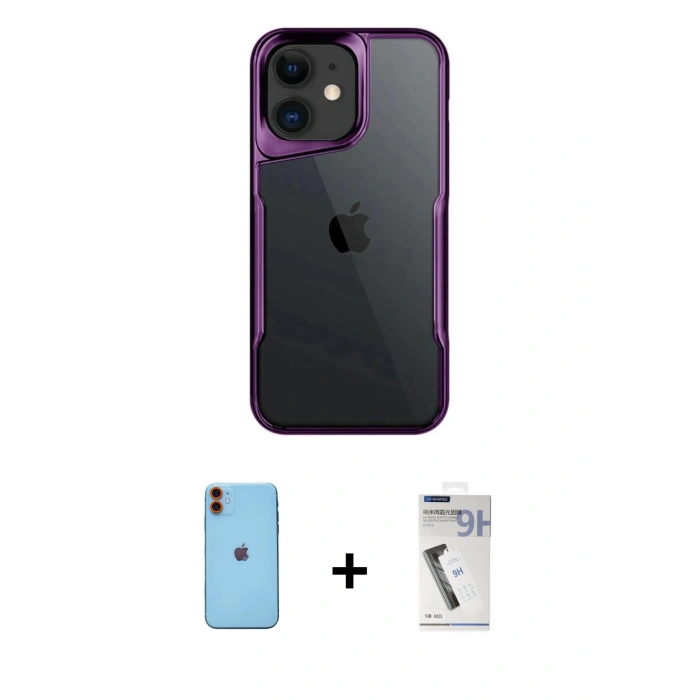 MARSİLYAN™- iPhone 11 Kılıf Akış Çizgi Koleksiyonu - Şeffaf Uv Polymer Nano Ekran Koruyucu + Neon Fosforlu Kamera Lens - TU