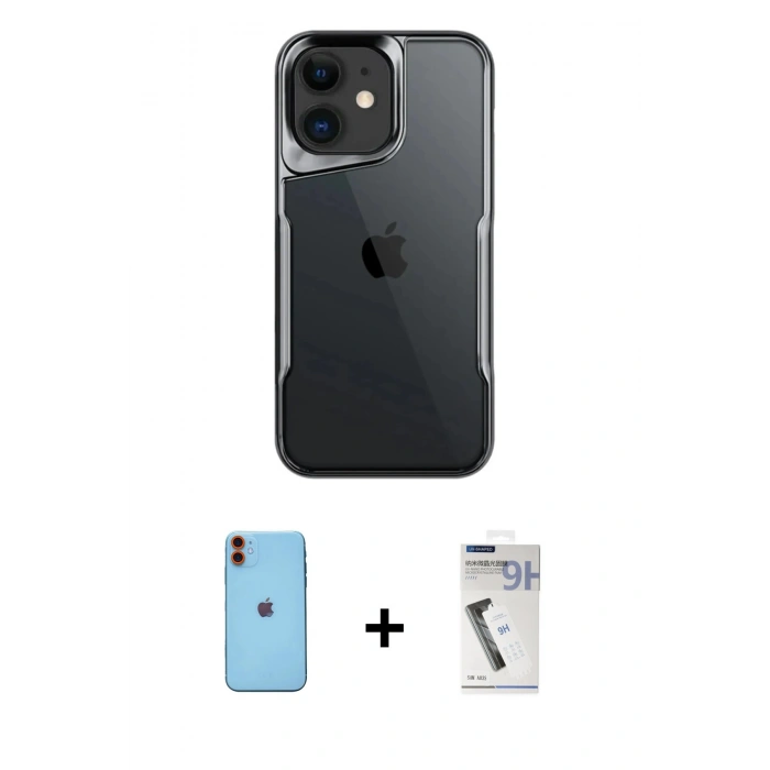 MARSİLYAN™- iPhone 11 Kılıf Akış Çizgi Koleksiyonu - Şeffaf Uv Polymer Nano Ekran Koruyucu + Neon Fosforlu Kamera Lens - TU