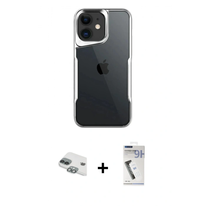 MARSİLYAN™- iPhone 11 Kılıf Akış Çizgi Koleksiyonu - Şeffaf Uv Polymer Nano Ekran Koruyucu + Pers Alüminyum Kamera Lens - YL