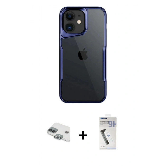 MARSİLYAN™- iPhone 11 Kılıf Akış Çizgi Koleksiyonu - Şeffaf Uv Polymer Nano Ekran Koruyucu + Pers Alüminyum Kamera Lens - YL