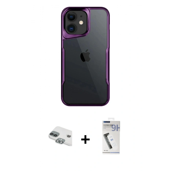 MARSİLYAN™- iPhone 11 Kılıf Akış Çizgi Koleksiyonu - Şeffaf Uv Polymer Nano Ekran Koruyucu + Pers Alüminyum Kamera Lens - YL