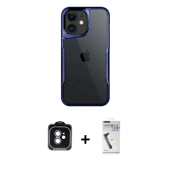 MARSİLYAN™- iPhone 11 Kılıf Akış Çizgi Koleksiyonu - Şeffaf Uv Polymer Nano Ekran Koruyucu + PVD Metal Kamera Lens - MI