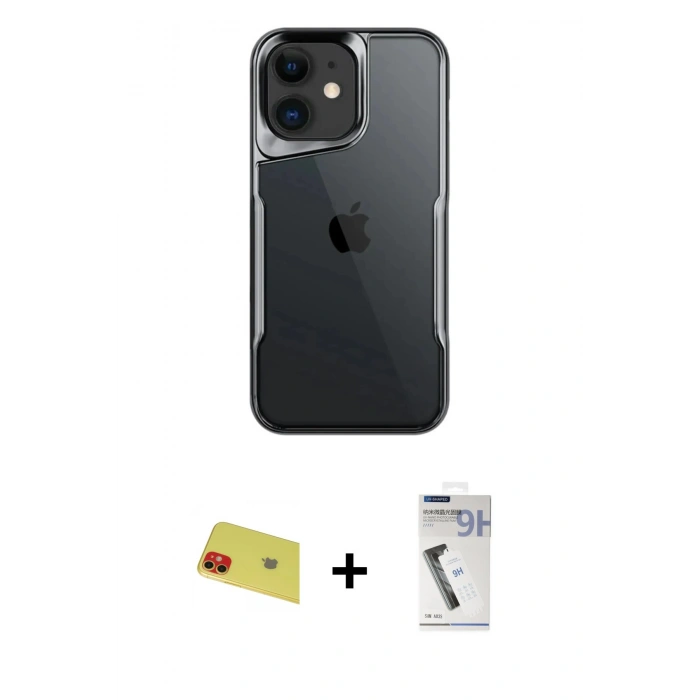MARSİLYAN™- iPhone 11 Kılıf Akış Çizgi Koleksiyonu - Şeffaf Uv Polymer Nano Ekran Koruyucu + Rainbow Kamera Lens Koruma Cam - KI