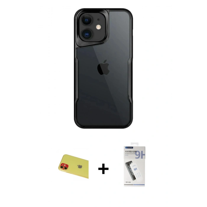 MARSİLYAN™- iPhone 11 Kılıf Akış Çizgi Koleksiyonu - Şeffaf Uv Polymer Nano Ekran Koruyucu + Rainbow Kamera Lens Koruma Cam - KI