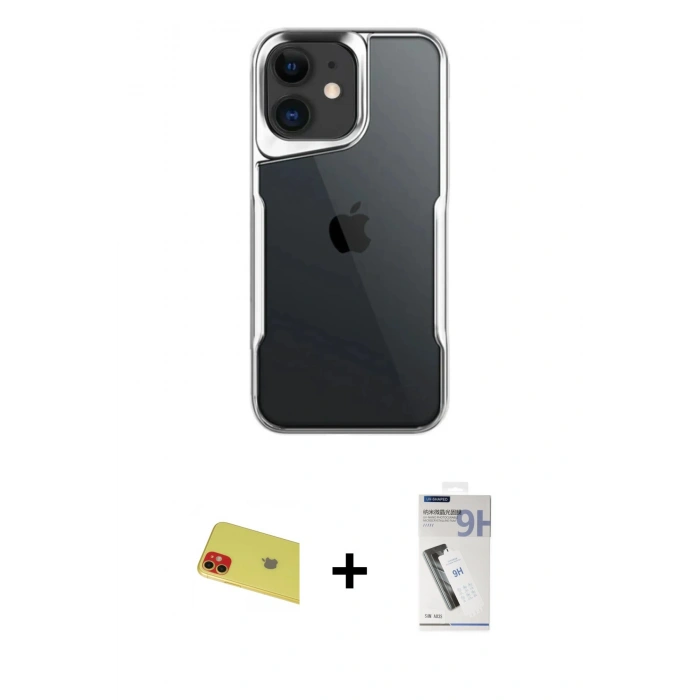 MARSİLYAN™- iPhone 11 Kılıf Akış Çizgi Koleksiyonu - Şeffaf Uv Polymer Nano Ekran Koruyucu + Rainbow Kamera Lens Koruma Cam - KI