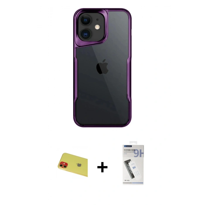 MARSİLYAN™- iPhone 11 Kılıf Akış Çizgi Koleksiyonu - Şeffaf Uv Polymer Nano Ekran Koruyucu + Rainbow Kamera Lens Koruma Cam - KI