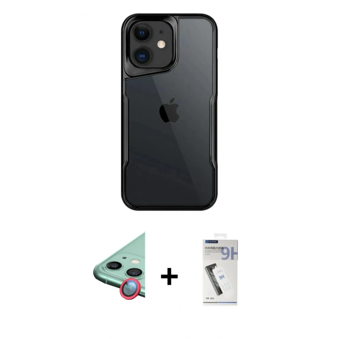 MARSİLYAN™- iPhone 11 Kılıf Akış Çizgi Koleksiyonu - Şeffaf Uv Polymer Nano Ekran Koruyucu + Raze Metal Kamera Lens - KI