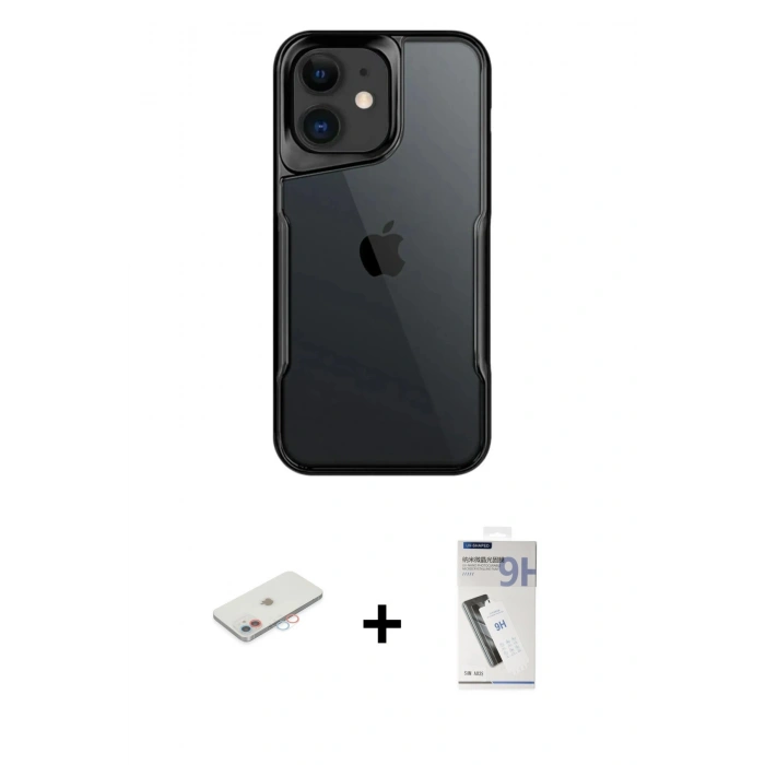 MARSİLYAN™- iPhone 11 Kılıf Akış Çizgi Koleksiyonu - Şeffaf Uv Polymer Nano Ekran Koruyucu + Renkli Kamera Lens Koruma Cam - PE