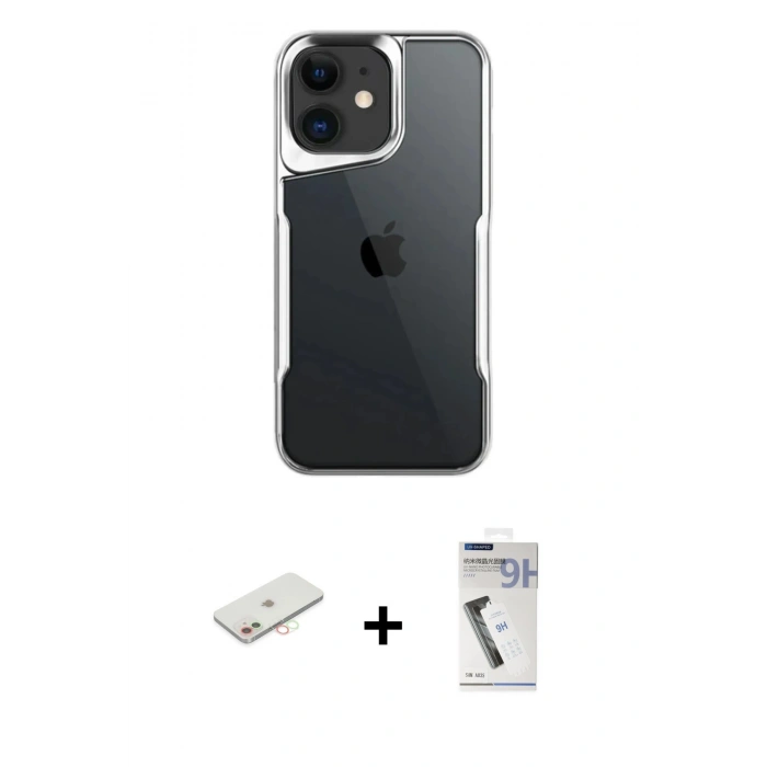 MARSİLYAN™- iPhone 11 Kılıf Akış Çizgi Koleksiyonu - Şeffaf Uv Polymer Nano Ekran Koruyucu + Renkli Kamera Lens Koruma Cam - YL
