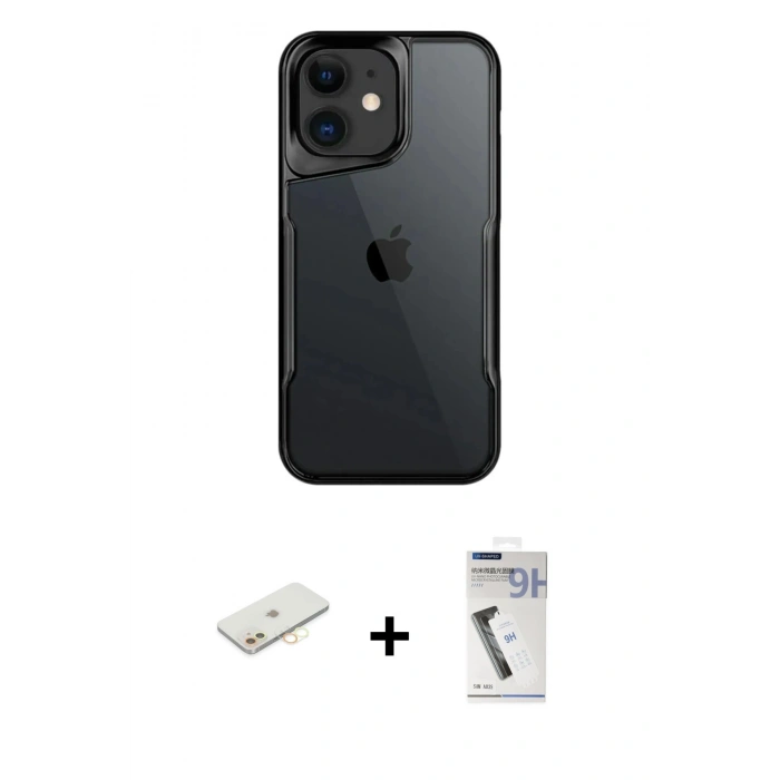 MARSİLYAN™- iPhone 11 Kılıf Akış Çizgi Koleksiyonu - Şeffaf Uv Polymer Nano Ekran Koruyucu + Renkli Kamera Lens Koruma Cam - SI