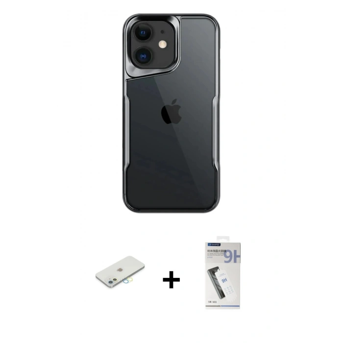 MARSİLYAN™- iPhone 11 Kılıf Akış Çizgi Koleksiyonu - Şeffaf Uv Polymer Nano Ekran Koruyucu + Renkli Kamera Lens Koruma Cam - SI