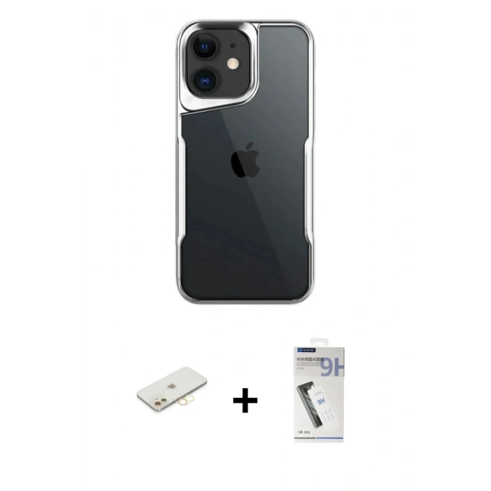 MARSİLYAN™- iPhone 11 Kılıf Akış Çizgi Koleksiyonu - Şeffaf Uv Polymer Nano Ekran Koruyucu + Renkli Kamera Lens Koruma Cam - SI