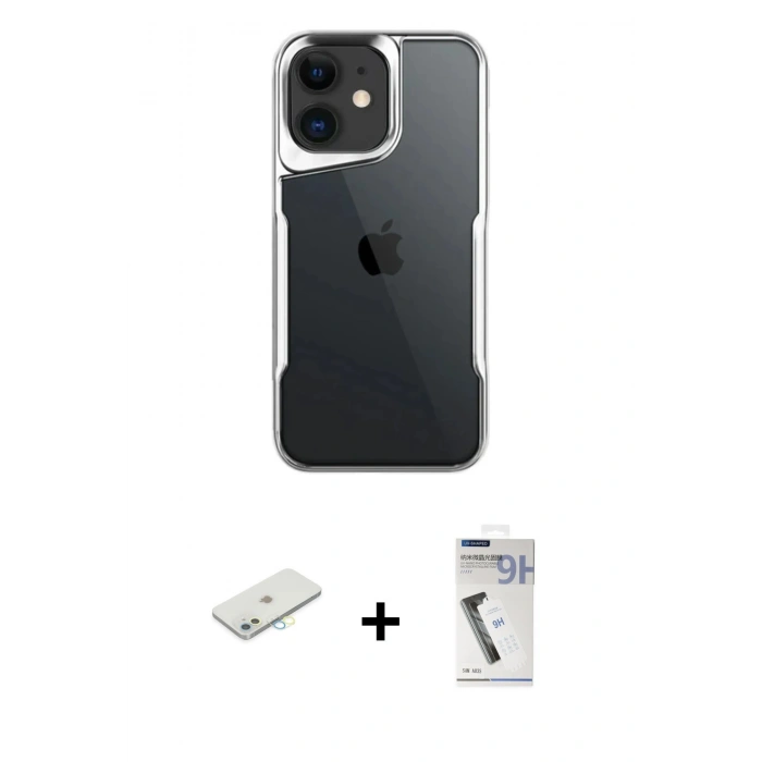 MARSİLYAN™- iPhone 11 Kılıf Akış Çizgi Koleksiyonu - Şeffaf Uv Polymer Nano Ekran Koruyucu + Renkli Kamera Lens Koruma Cam - SI