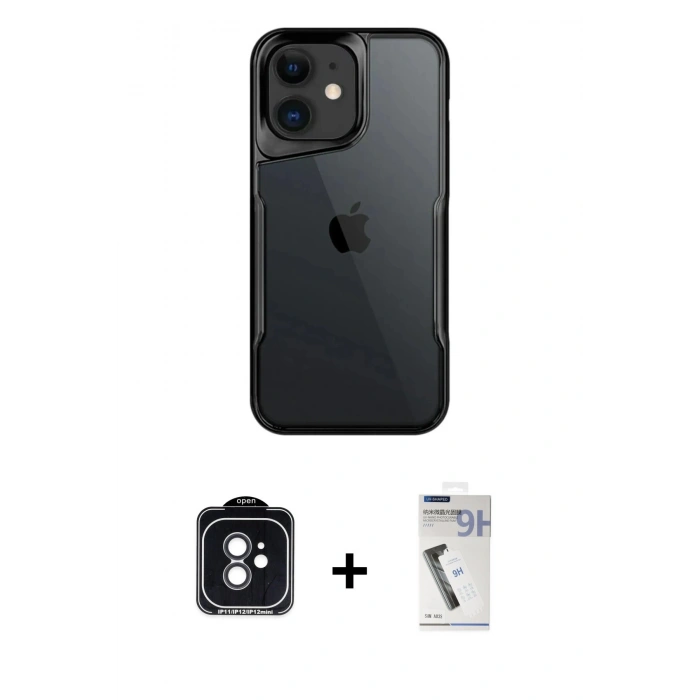 MARSİLYAN™- iPhone 11 Kılıf Akış Çizgi Koleksiyonu - Şeffaf Uv Polymer Nano Ekran Koruyucu + PVD Metal Kamera Lens - SH