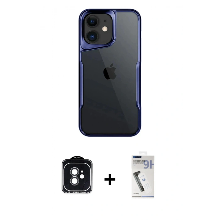 MARSİLYAN™- iPhone 11 Kılıf Akış Çizgi Koleksiyonu - Şeffaf Uv Polymer Nano Ekran Koruyucu + PVD Metal Kamera Lens - SH
