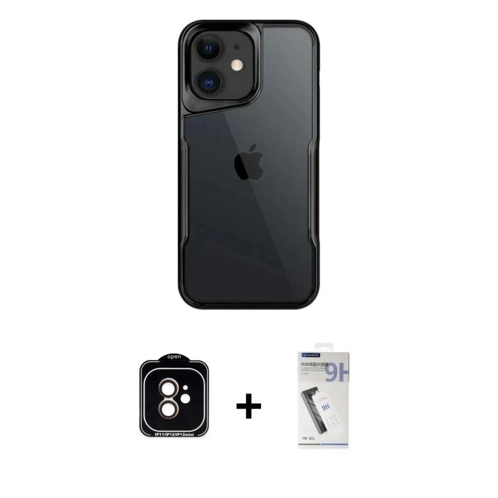 MARSİLYAN™- iPhone 11 Kılıf Akış Çizgi Koleksiyonu - Şeffaf Uv Polymer Nano Ekran Koruyucu + PVD Metal Kamera Lens - TU