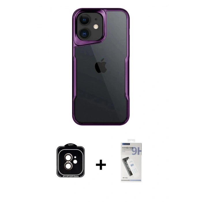 MARSİLYAN™- iPhone 11 Kılıf Akış Çizgi Koleksiyonu - Şeffaf Uv Polymer Nano Ekran Koruyucu + PVD Metal Kamera Lens - TU