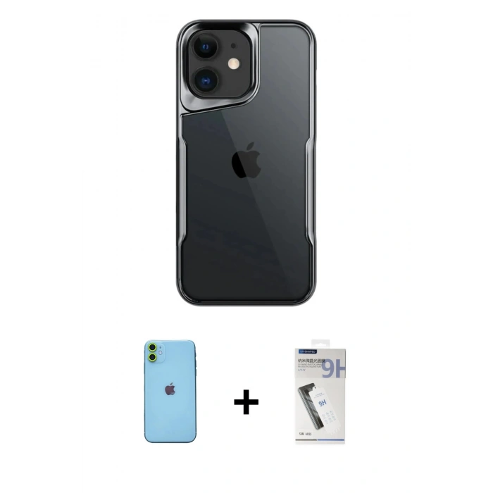 MARSİLYAN™- iPhone 11 Kılıf Akış Çizgi Koleksiyonu - Şeffaf Uv Polymer Nano Ekran Koruyucu + Neon Fosforlu Kamera Lens - YL