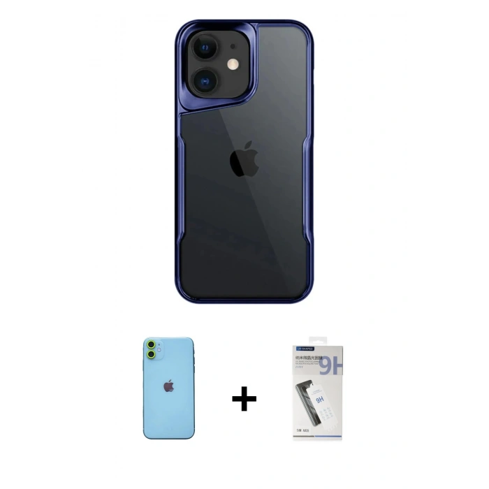 MARSİLYAN™- iPhone 11 Kılıf Akış Çizgi Koleksiyonu - Şeffaf Uv Polymer Nano Ekran Koruyucu + Neon Fosforlu Kamera Lens - YL