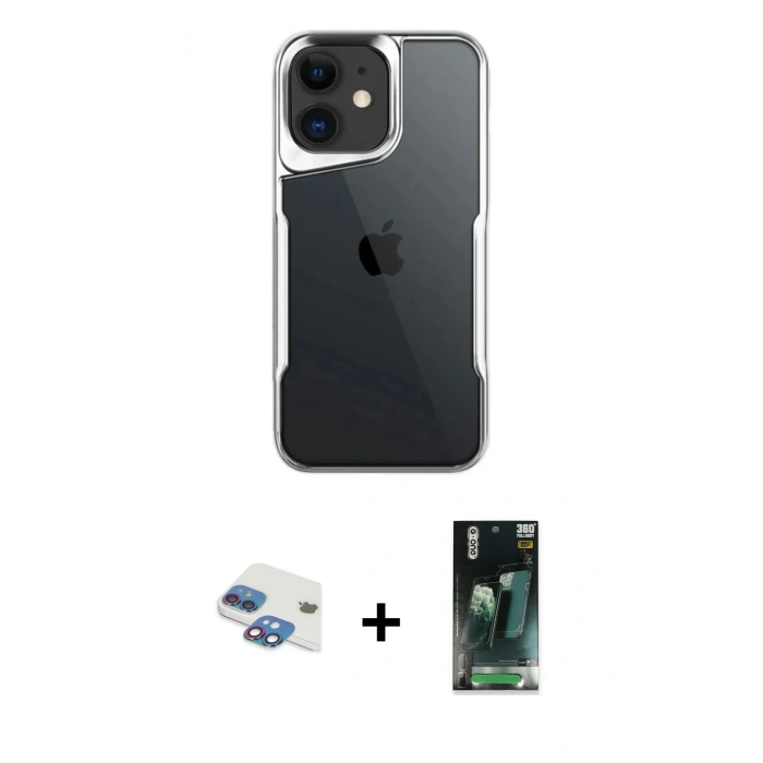 MARSİLYAN™- iPhone 11 Kılıf Akış Çizgi Koleksiyonu - Siyah 360 Mat Full Body Arka Koruyucu + Pers Alüminyum Kamera Lens - GI