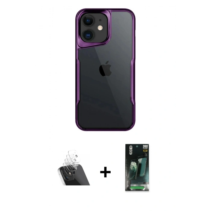 MARSİLYAN™- iPhone 11 Kılıf Akış Çizgi Koleksiyonu - Siyah 360 Mat Full Body Arka Koruyucu + Kamera Lens Koruma Cam - SF