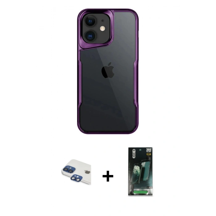 MARSİLYAN™- iPhone 11 Kılıf Akış Çizgi Koleksiyonu - Siyah 360 Mat Full Body Arka Koruyucu + Pers Alüminyum Kamera Lens - LT