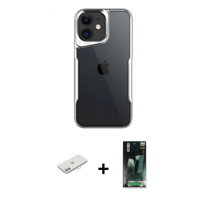 MARSİLYAN™- iPhone 11 Kılıf Akış Çizgi Koleksiyonu - Siyah 360 Mat Full Body Arka Koruyucu + Renkli Kamera Lens Koruma Cam - PE