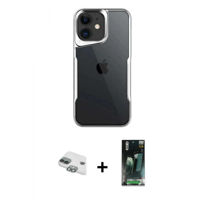 MARSİLYAN™- iPhone 11 Kılıf Akış Çizgi Koleksiyonu - Siyah 360 Mat Full Body Arka Koruyucu + Pers Alüminyum Kamera Lens - YL