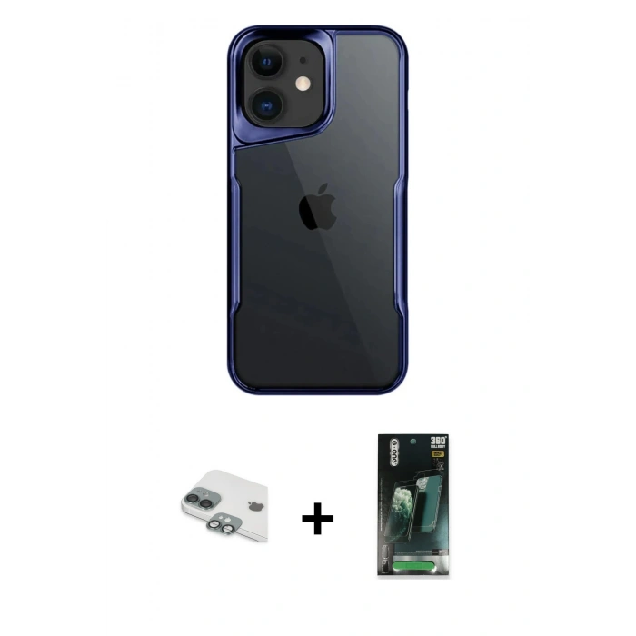MARSİLYAN™- iPhone 11 Kılıf Akış Çizgi Koleksiyonu - Siyah 360 Mat Full Body Arka Koruyucu + Pers Alüminyum Kamera Lens - YL