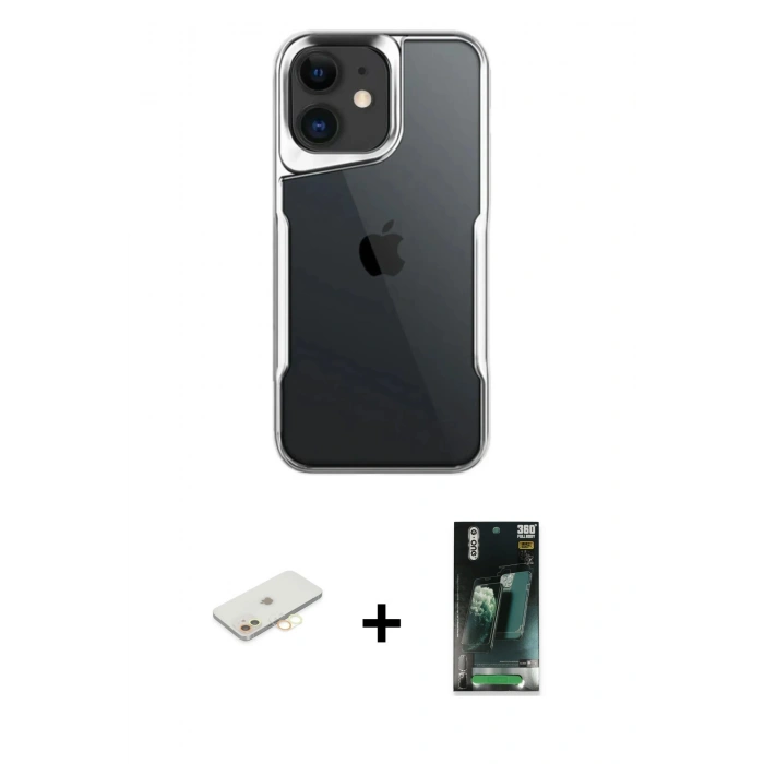 MARSİLYAN™- iPhone 11 Kılıf Akış Çizgi Koleksiyonu - Siyah 360 Mat Full Body Arka Koruyucu + Renkli Kamera Lens Koruma Cam - SI