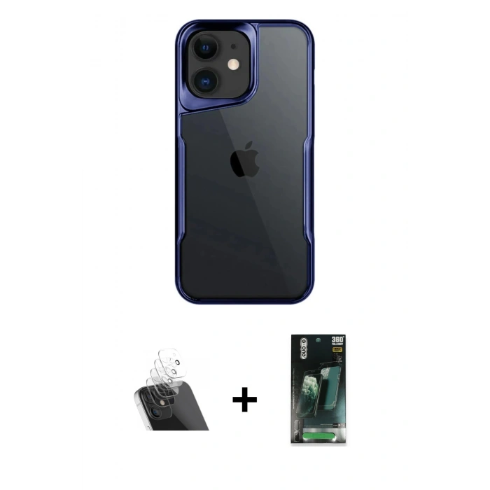 MARSİLYAN™- iPhone 11 Kılıf Akış Çizgi Koleksiyonu - Siyah 360 Mat Full Body Arka Koruyucu + Kamera Lens Koruma Cam - SF