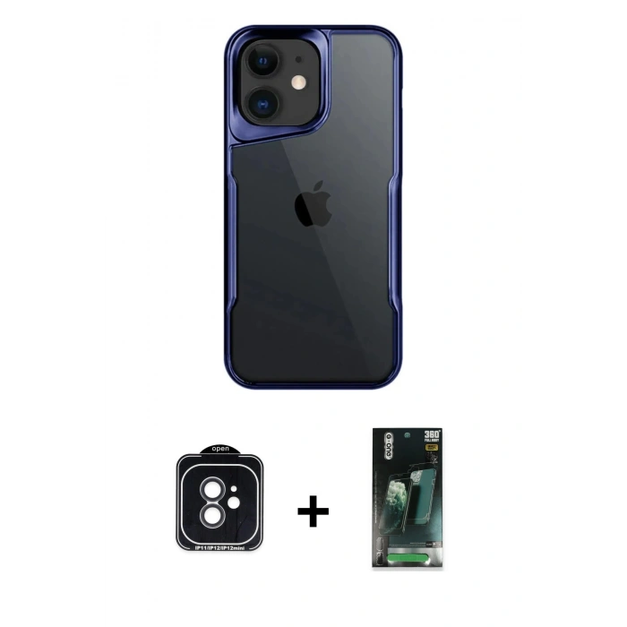 MARSİLYAN™- iPhone 11 Kılıf Akış Çizgi Koleksiyonu - Siyah 360 Mat Full Body Arka Koruyucu + Siyah PVD Metal Kamera Lens