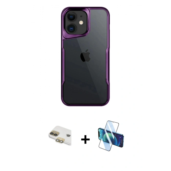 MARSİLYAN™- iPhone 11 Kılıf Akış Çizgi Koleksiyonu - Siyah 3D Antistatik Cam Ekran Koruyucu + Pers Alüminyum Kamera Lens - GD