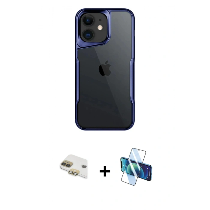 MARSİLYAN™- iPhone 11 Kılıf Akış Çizgi Koleksiyonu - Siyah 3D Antistatik Cam Ekran Koruyucu + Pers Alüminyum Kamera Lens - GD