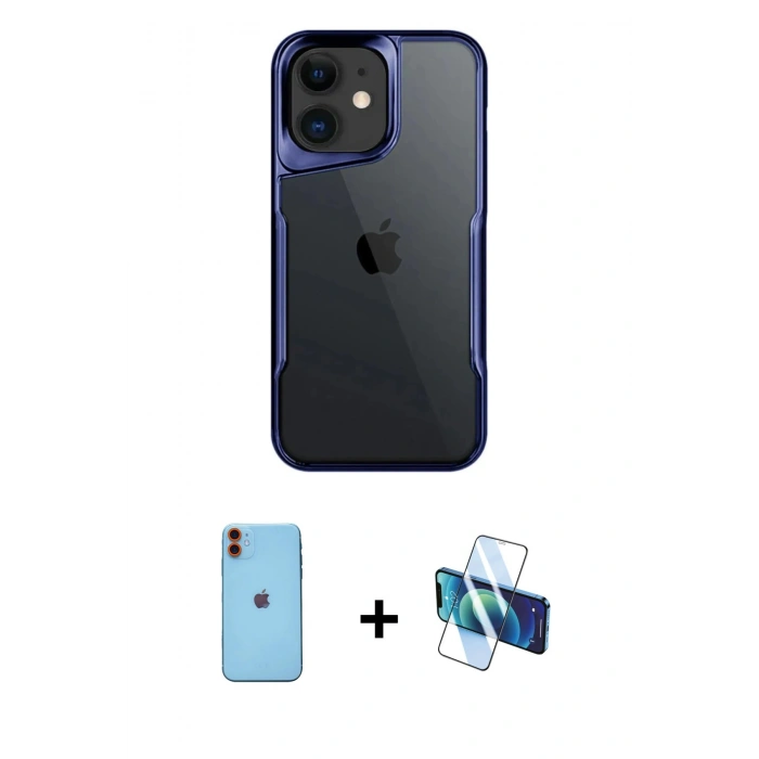 MARSİLYAN™- iPhone 11 Kılıf Akış Çizgi Koleksiyonu - Siyah 3D Antistatik Cam Ekran Koruyucu + Neon Fosforlu Kamera Lens - TU