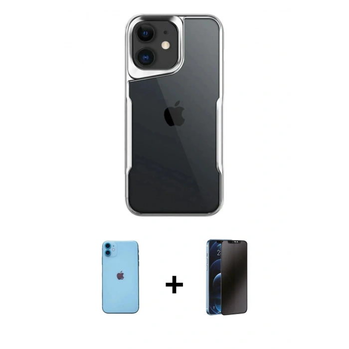 MARSİLYAN™- iPhone 11 Kılıf Akış Çizgi Koleksiyonu - Siyah 3D Antistatik Hayalet Cam Ekran Koruyucu + Neon Fosforlu Kamera Lens - MI